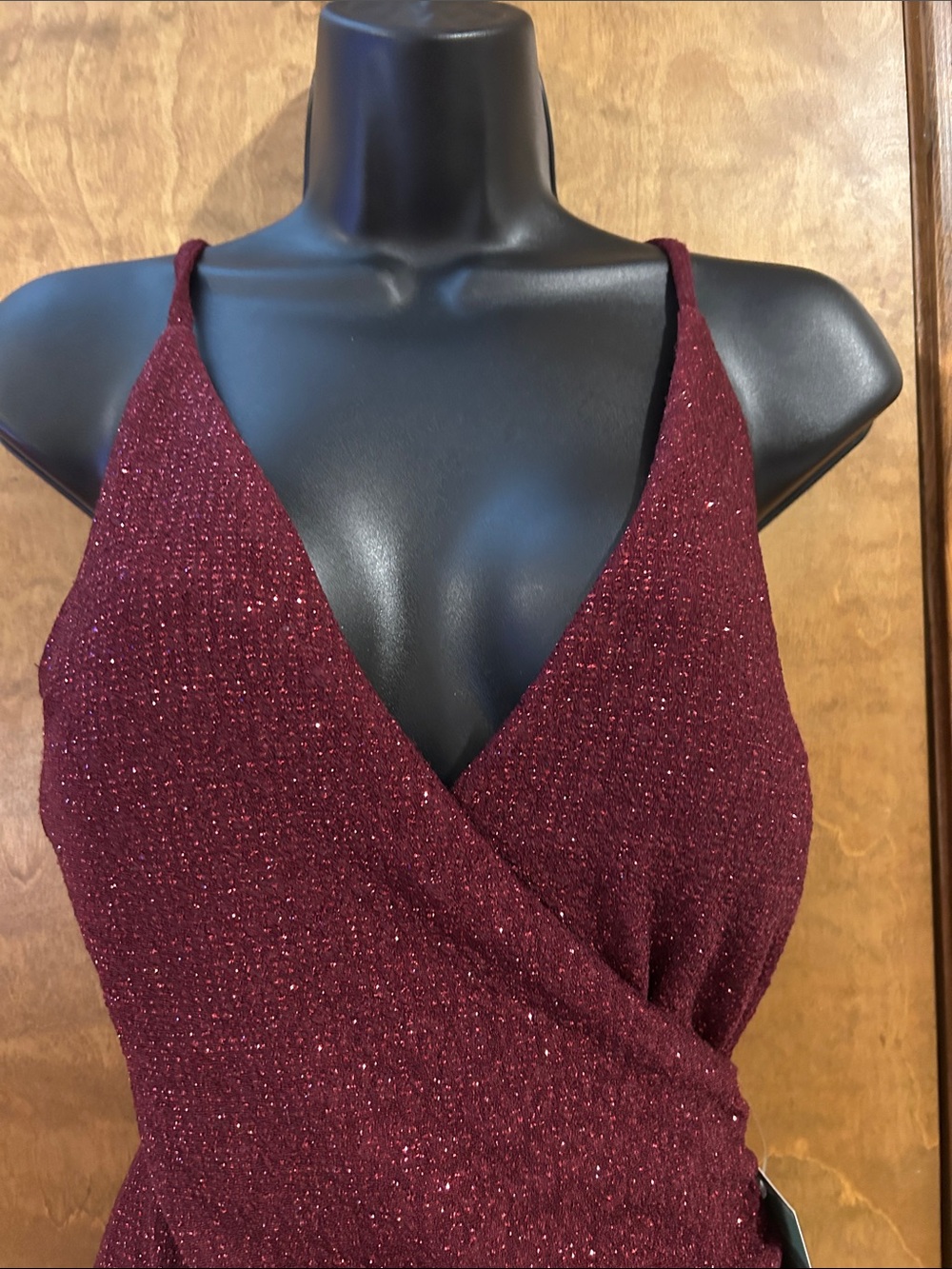 Sparkle Burgundy Wrap Mini Dress - Homecoming - Picture 2 of 10